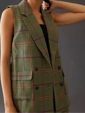 Anthropologie Women's Plaid Menswear Vest